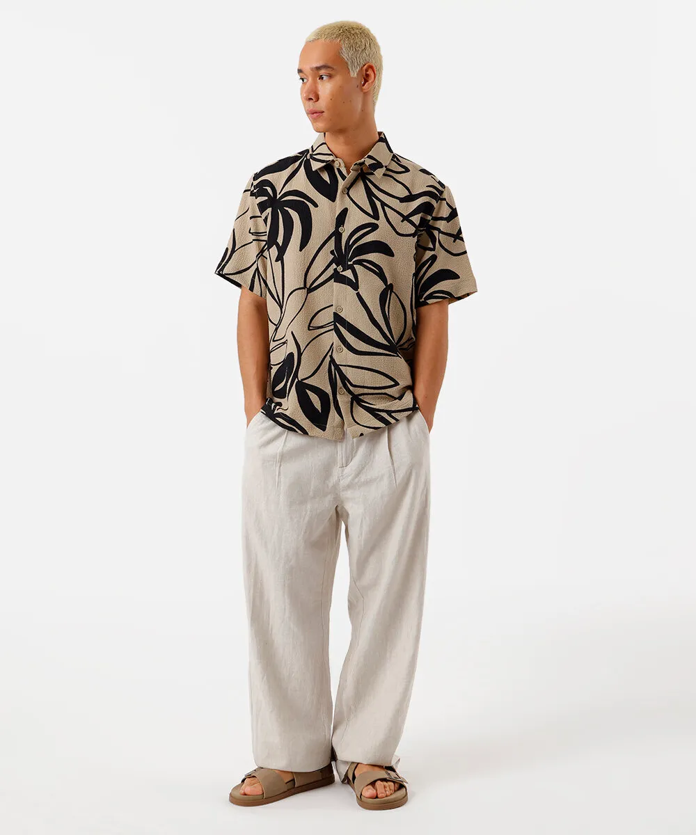camisa masculina manga curta estampada bege — foto 3
