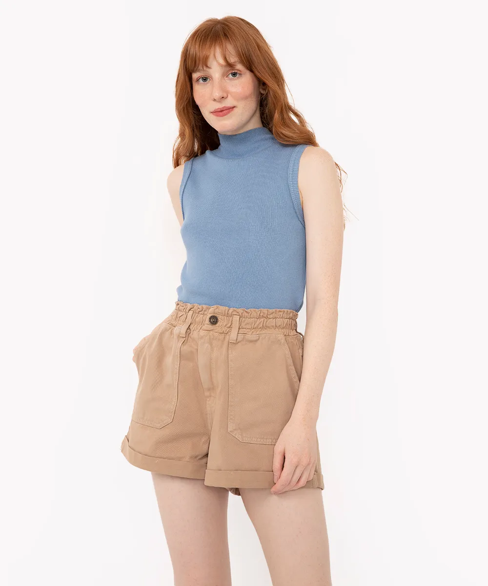 short de sarja clochard cintura super alta com bolsos kaki — foto 5