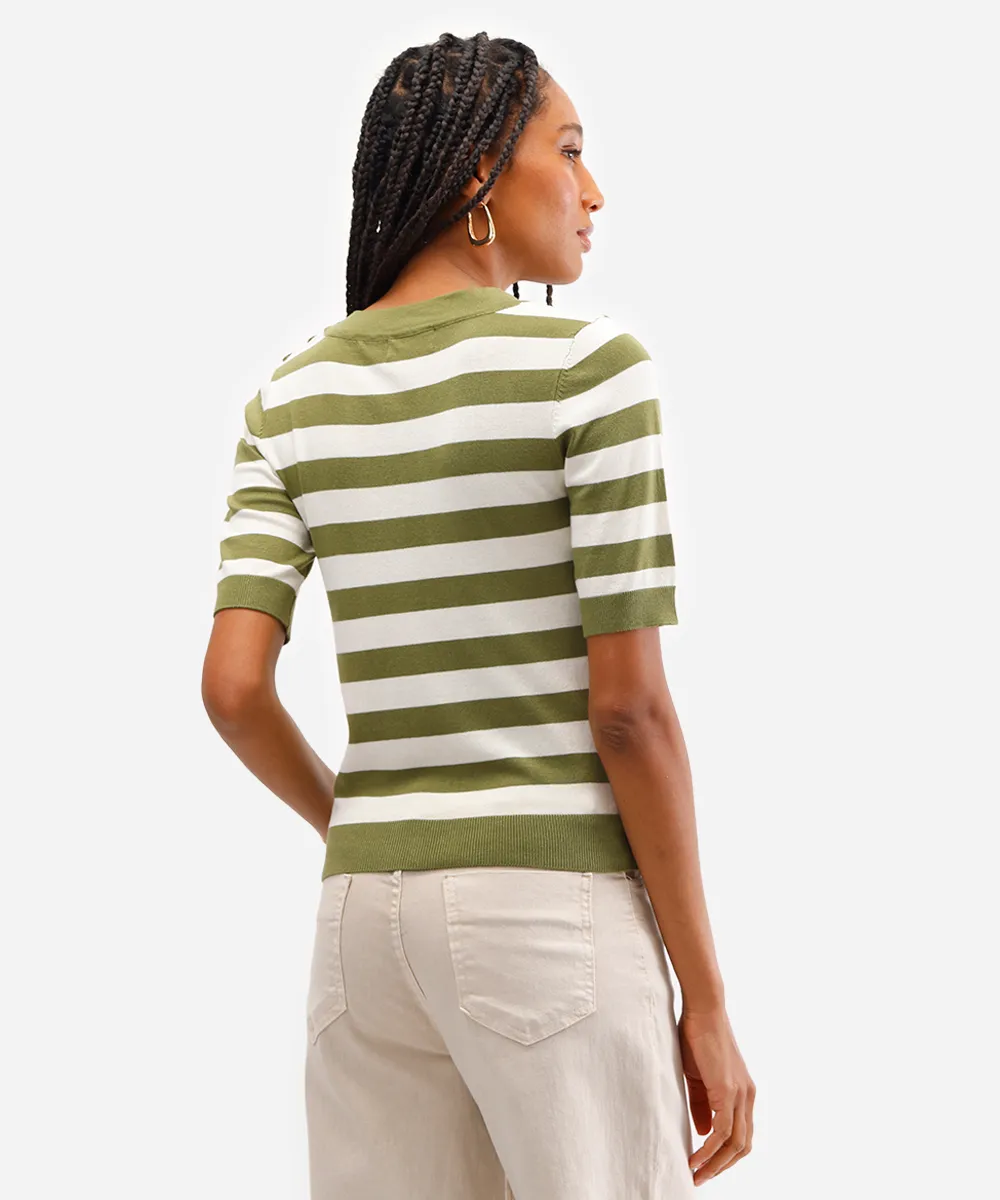 blusa feminina de tricot listrada verde — foto 2