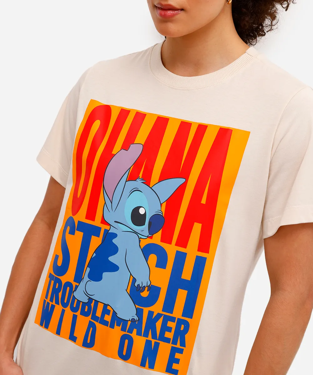 camiseta feminina de algodão stitch bege — foto 2