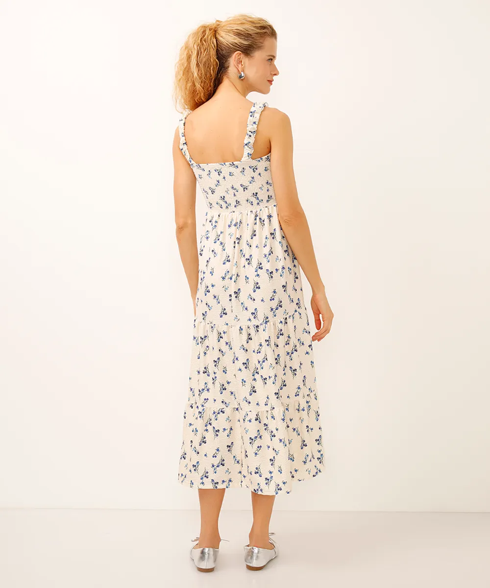 vestido midi alça fina floral off white — foto 2