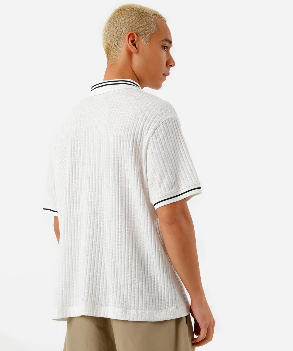 polo box fit masculina com bordado canelada off white — foto 2