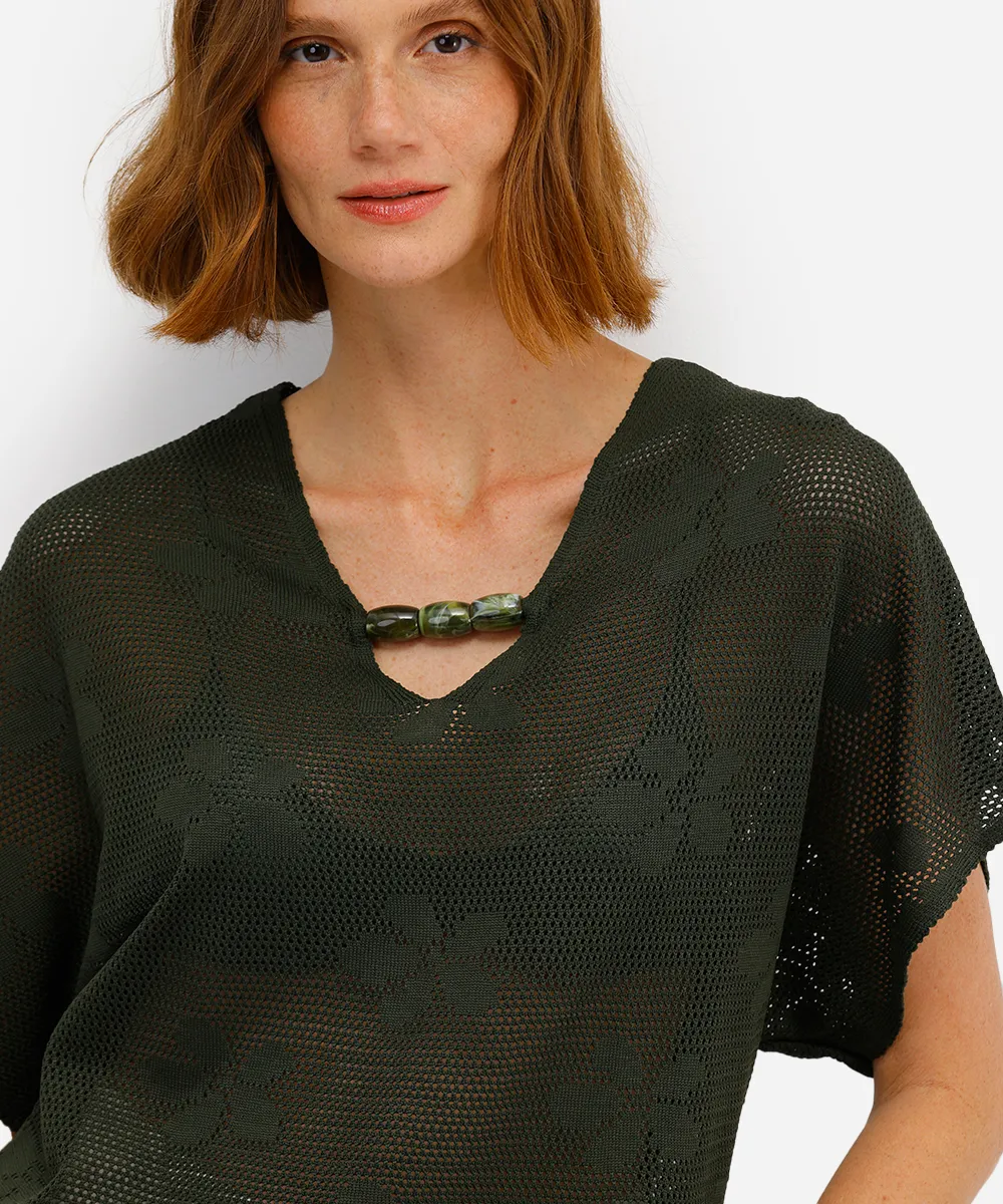 blusa feminina de tricot decote v floral verde — foto 4