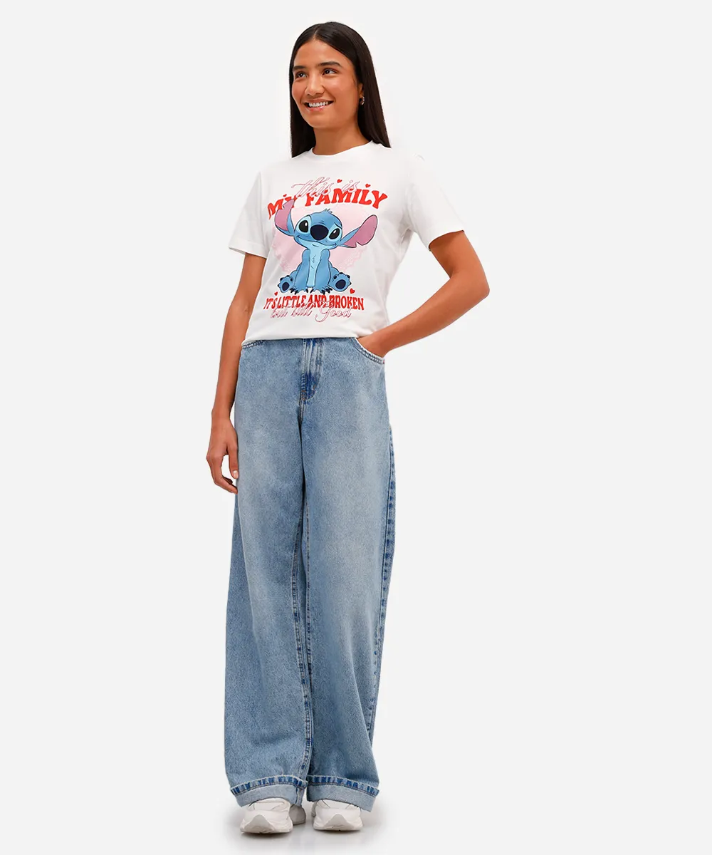 camiseta feminina de algodão manga curta stitch off white — foto 3