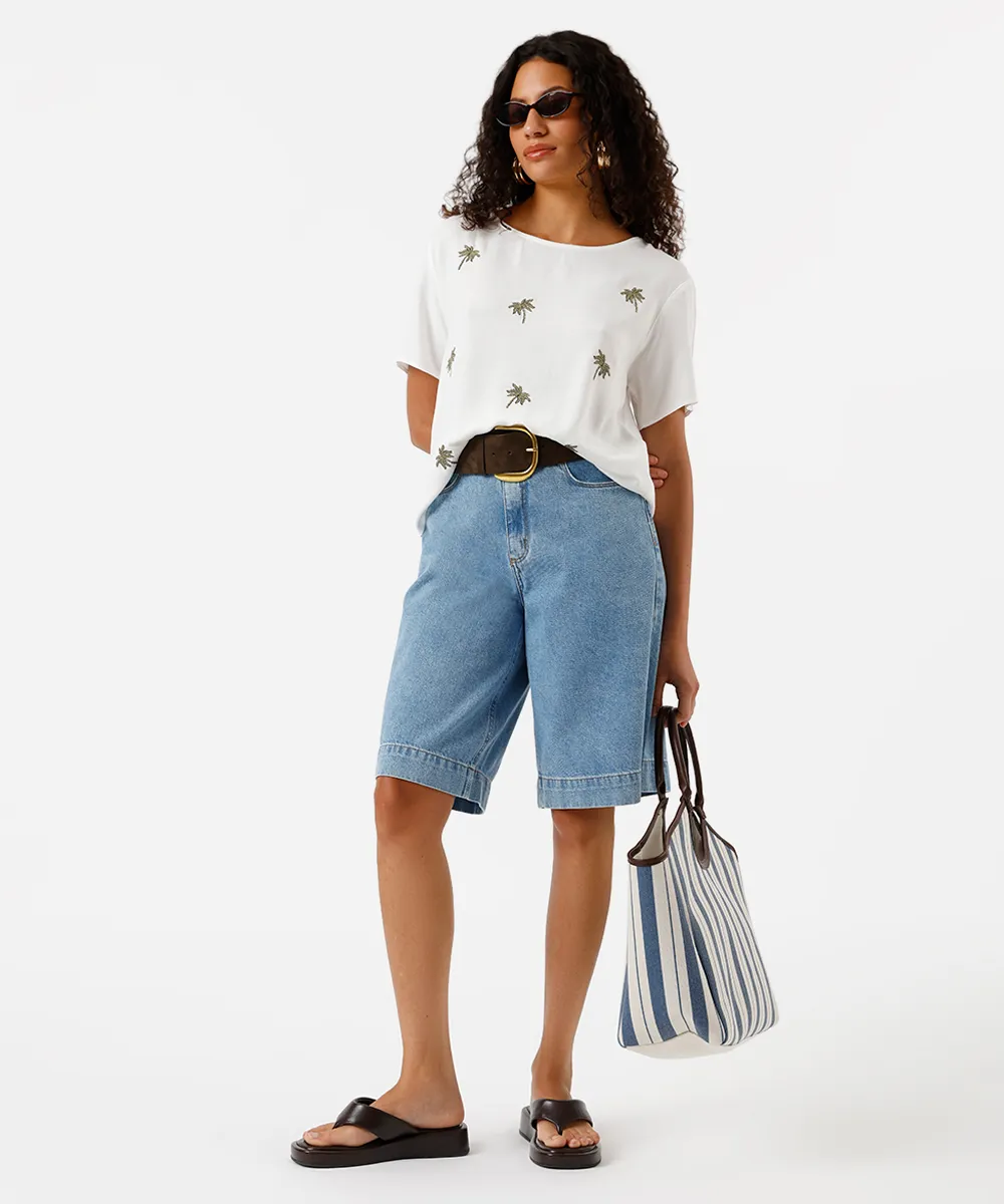 blusa feminina de viscose com bordado folhagens off white — foto 3