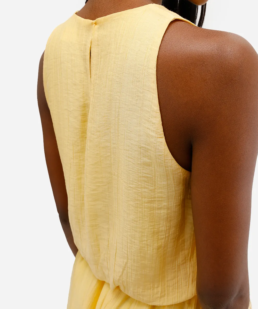 blusa feminina balonê de liocel texturizada amarela — foto 4
