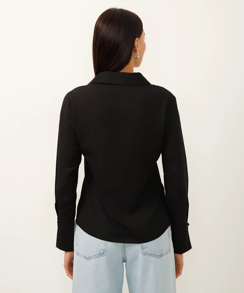 camisa com amarrações manga longa mindset preta — foto 2