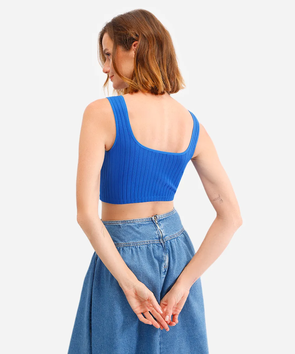 cropped básico feminino canelado azul — foto 2