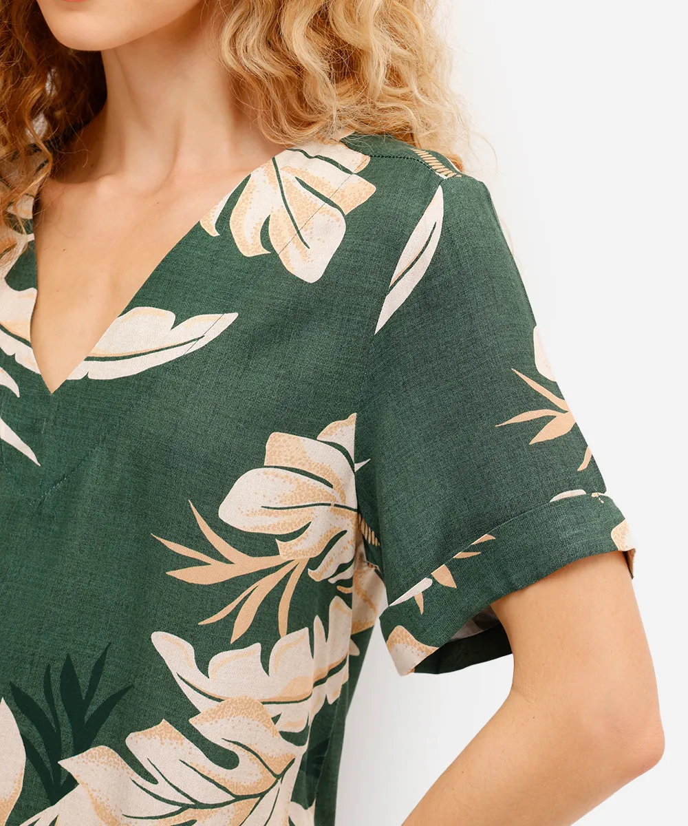 blusa feminina de viscose decote v folhagens verde — foto 4