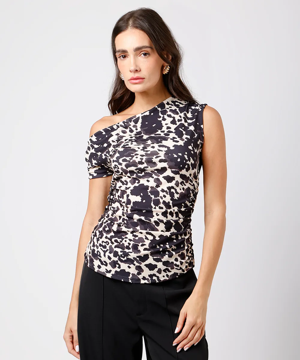 blusa feminina cow print franzida mindset colorida