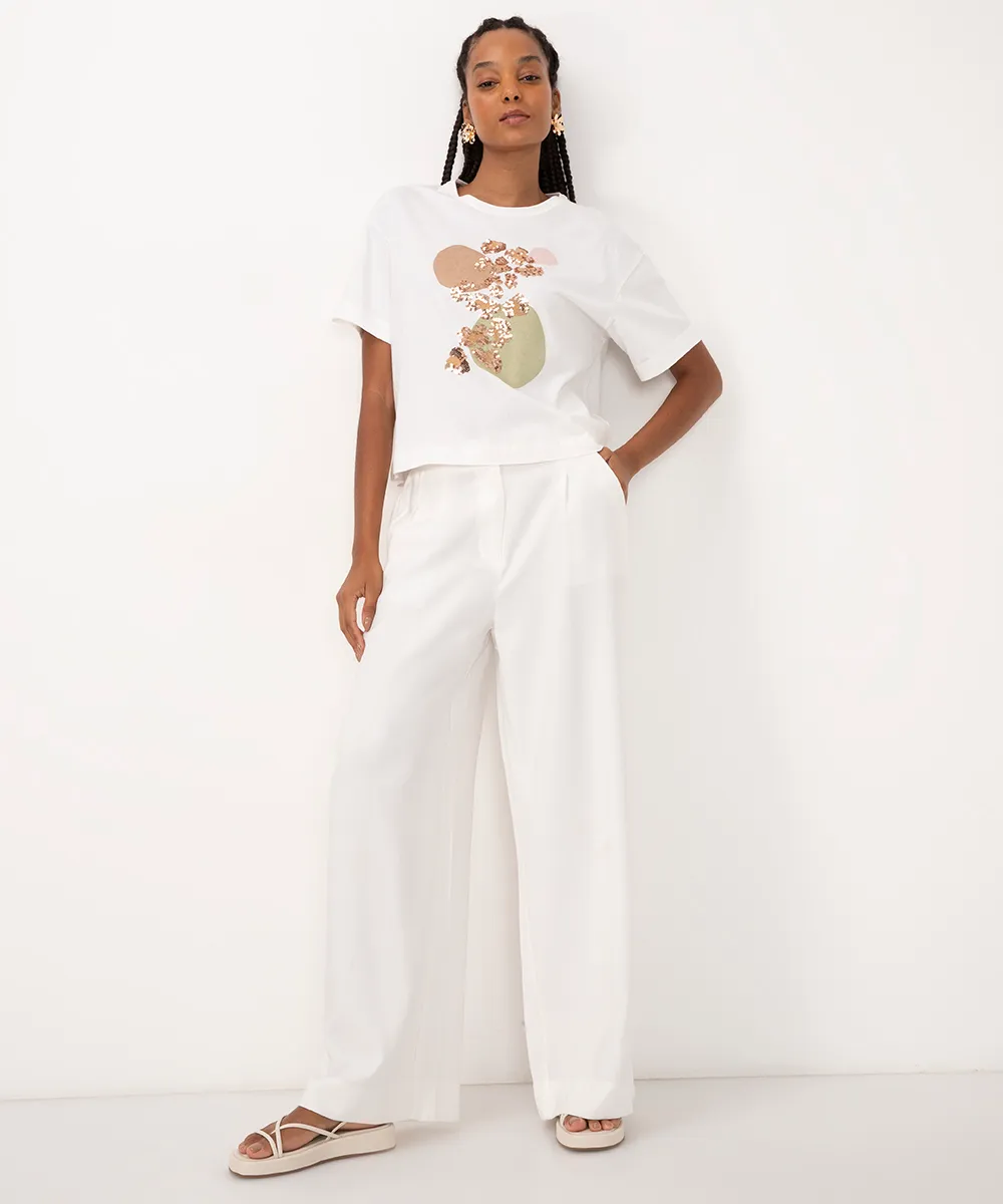 camiseta de algodão animal print paetê off white — foto 3