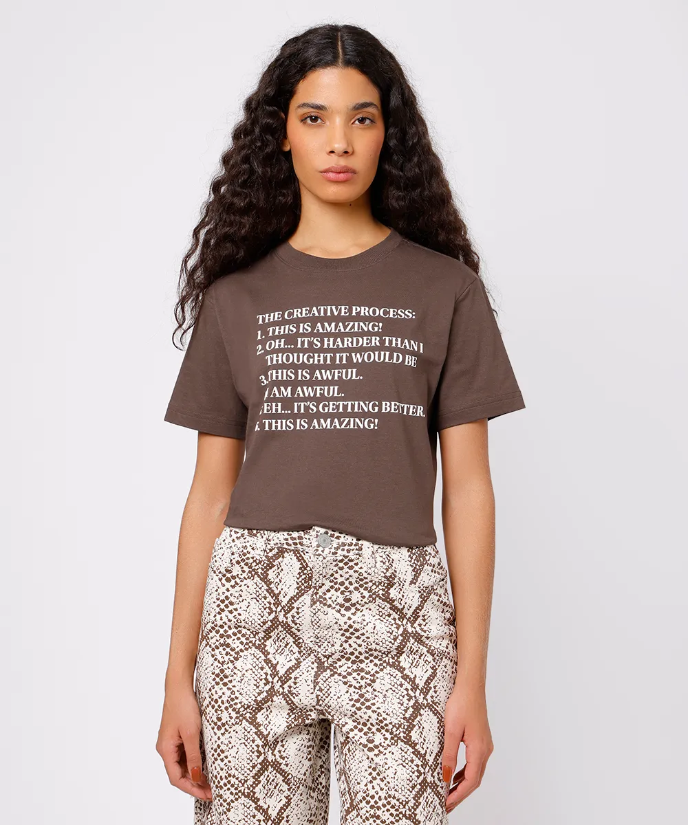 camiseta feminina de algodão estampada mindset marrom