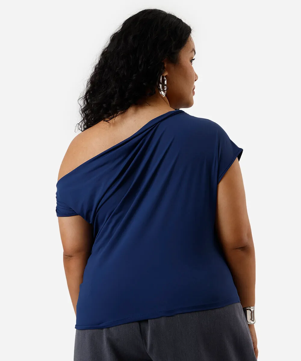 blusa feminina de poliamida assimétrica franzida plus size azul — foto 2