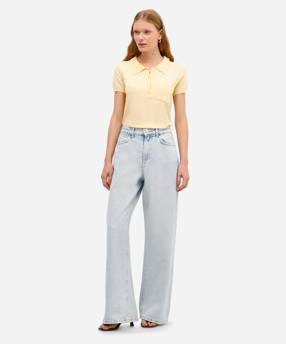 polo feminina de tricot com bolso amarela — foto 3