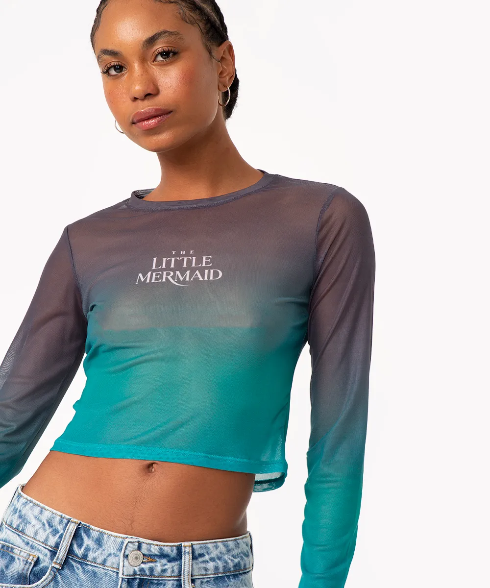 blusa de tule pequena sereia degradê manga longa verde — foto 4