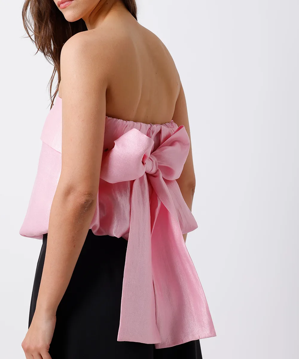 blusa feminina sem alça com laço acetinada mindset rosa — foto 4