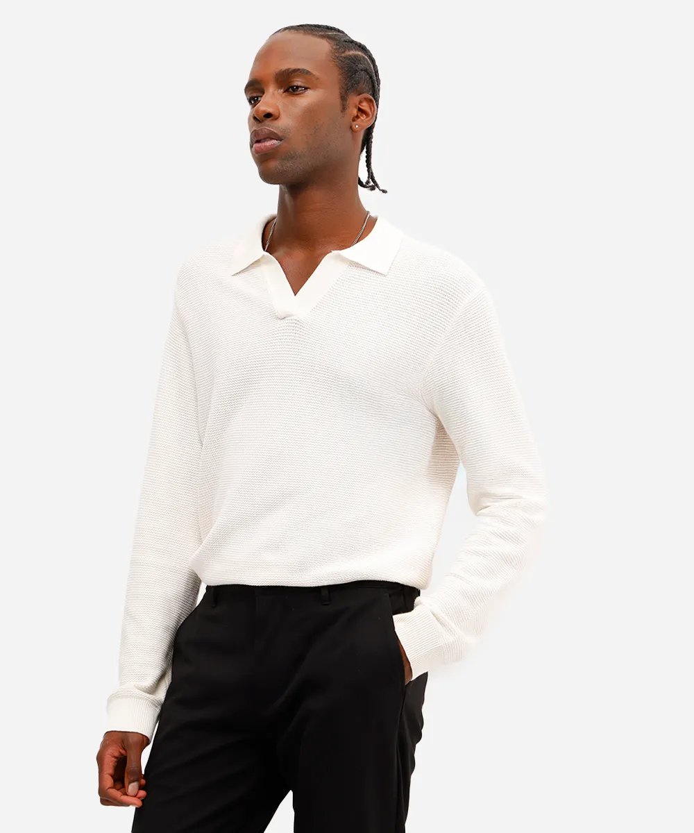 polo masculina de tricot manga longa off white — foto 5