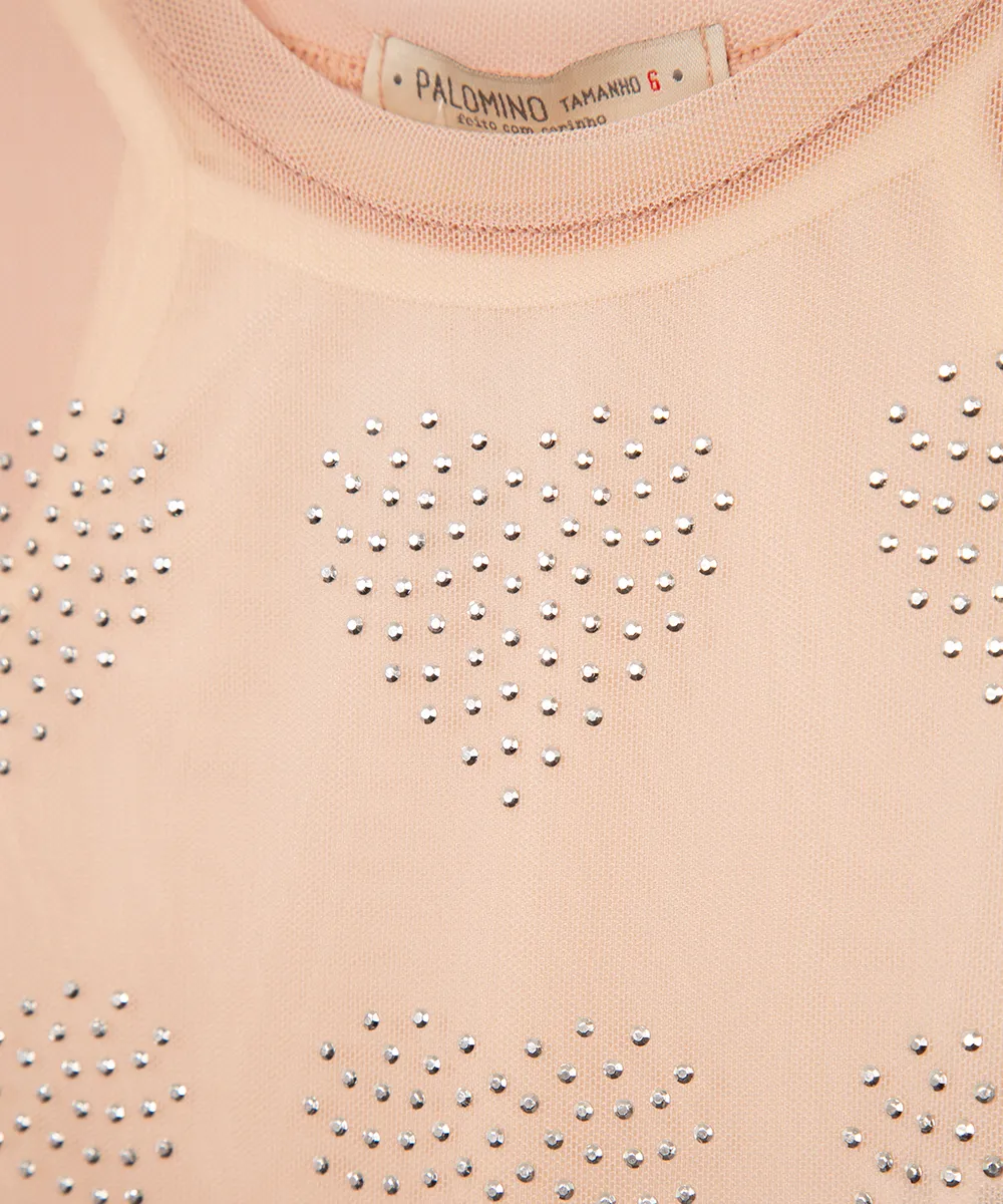 blusa de tule infantil corações com strass bege — foto 3