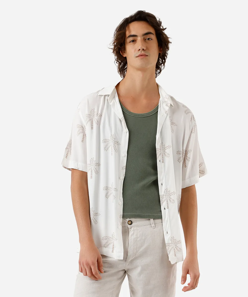 camisa masculina de viscose folhagens off white — foto 4