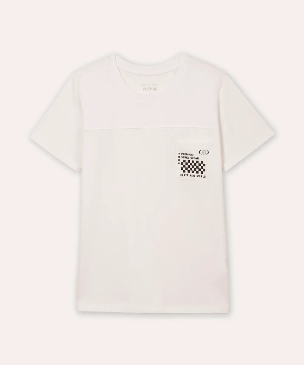 camiseta de algodão infantil com bolso texturizada off white — foto 2