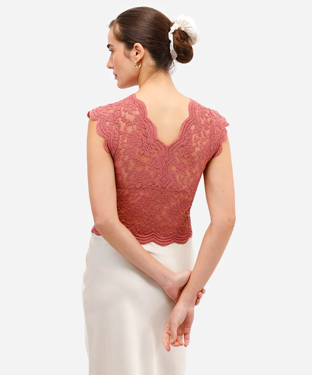 blusa feminina rendada decote v rosa — foto 3