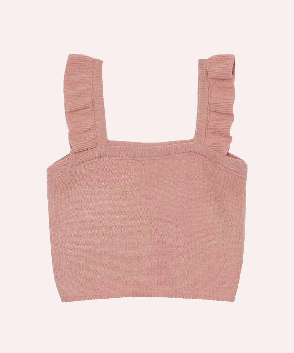 cropped infantil de tricot alça babado rosa — foto 2