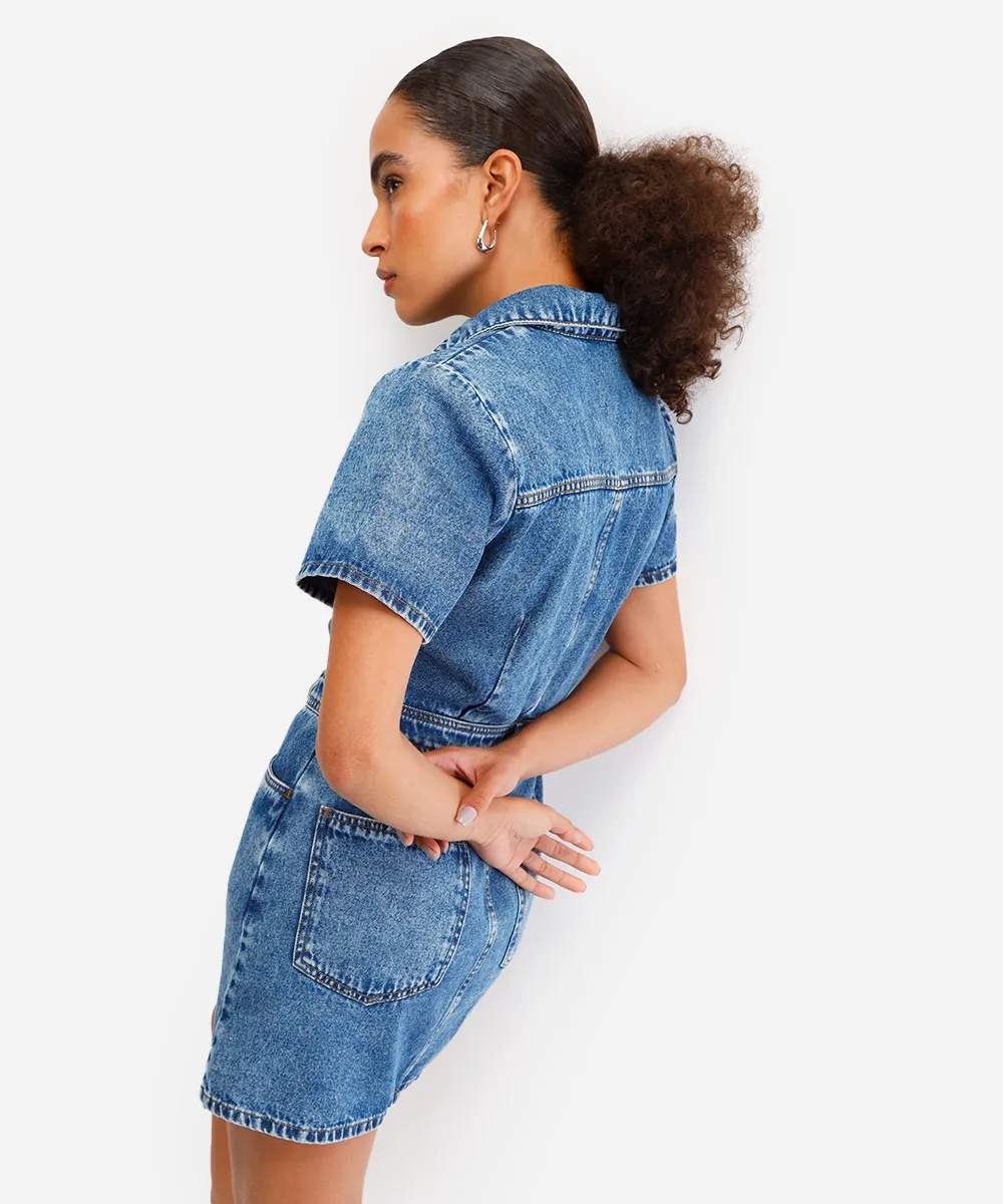 vestido curto feminino jeans decote v azul — foto 2