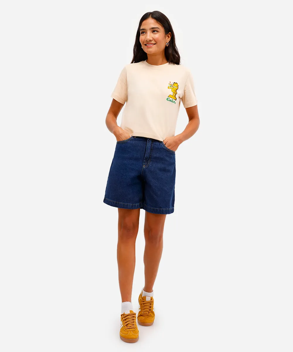 camiseta feminina de algodão garfield bege — foto 3