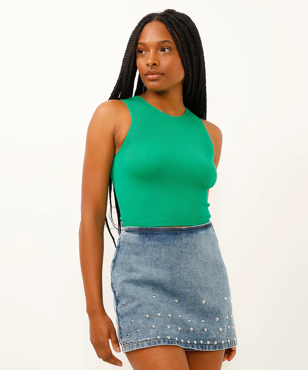 cropped halterneck de poliamida verde