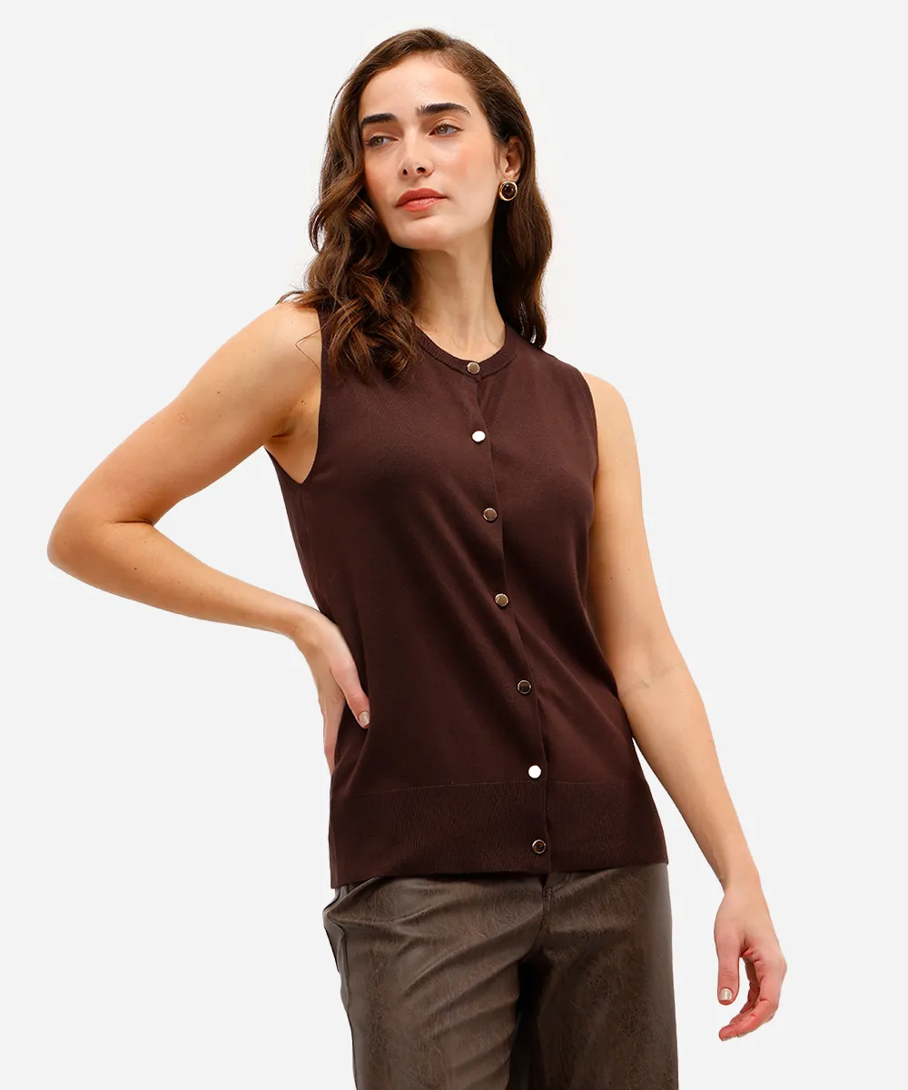 blusa feminina de tricot com botões marrom — foto 5