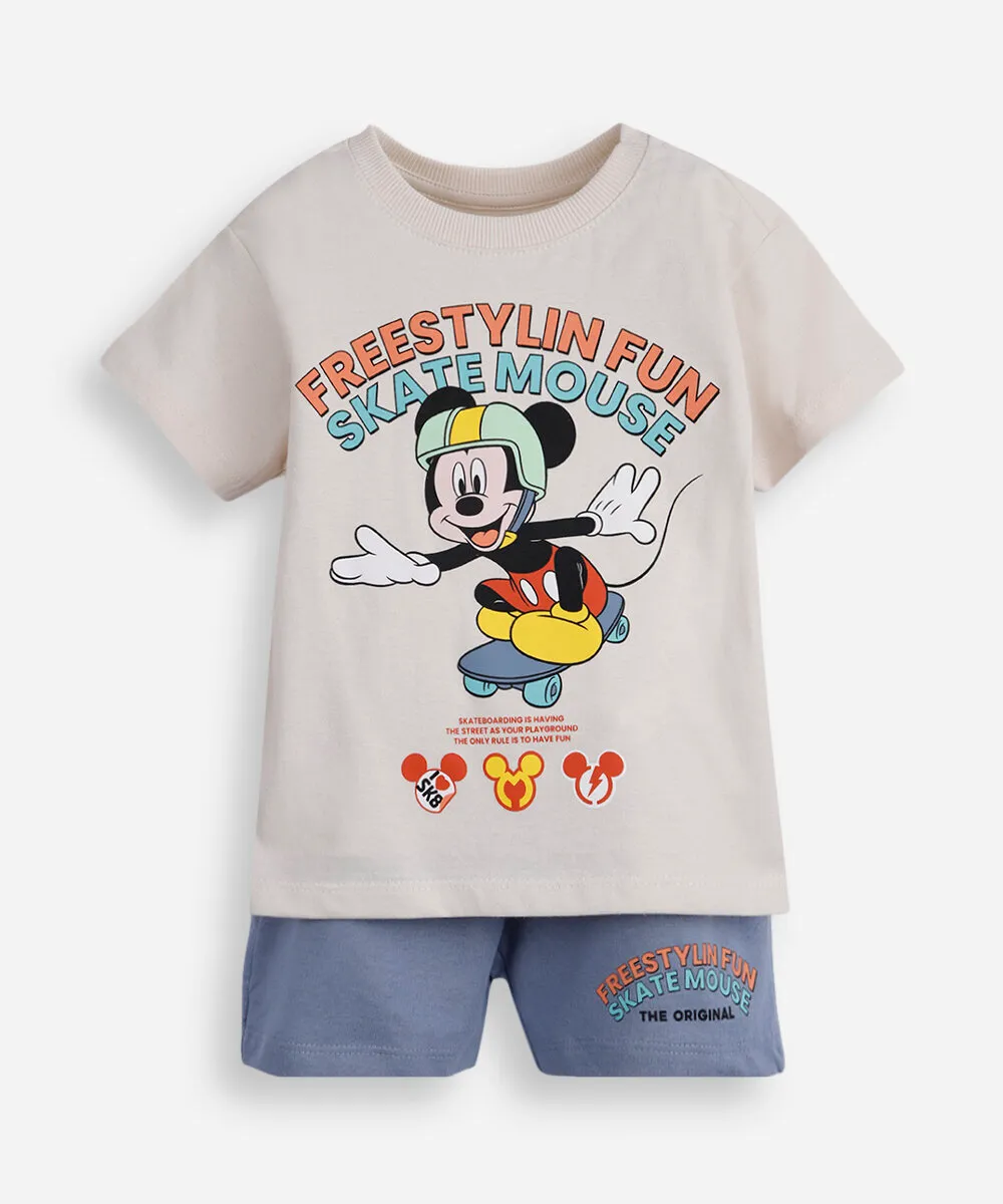 conjunto infantil de algodão mickey bege