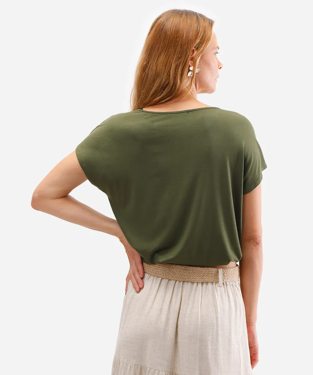 blusa feminina texturizada com amarração verde — foto 2