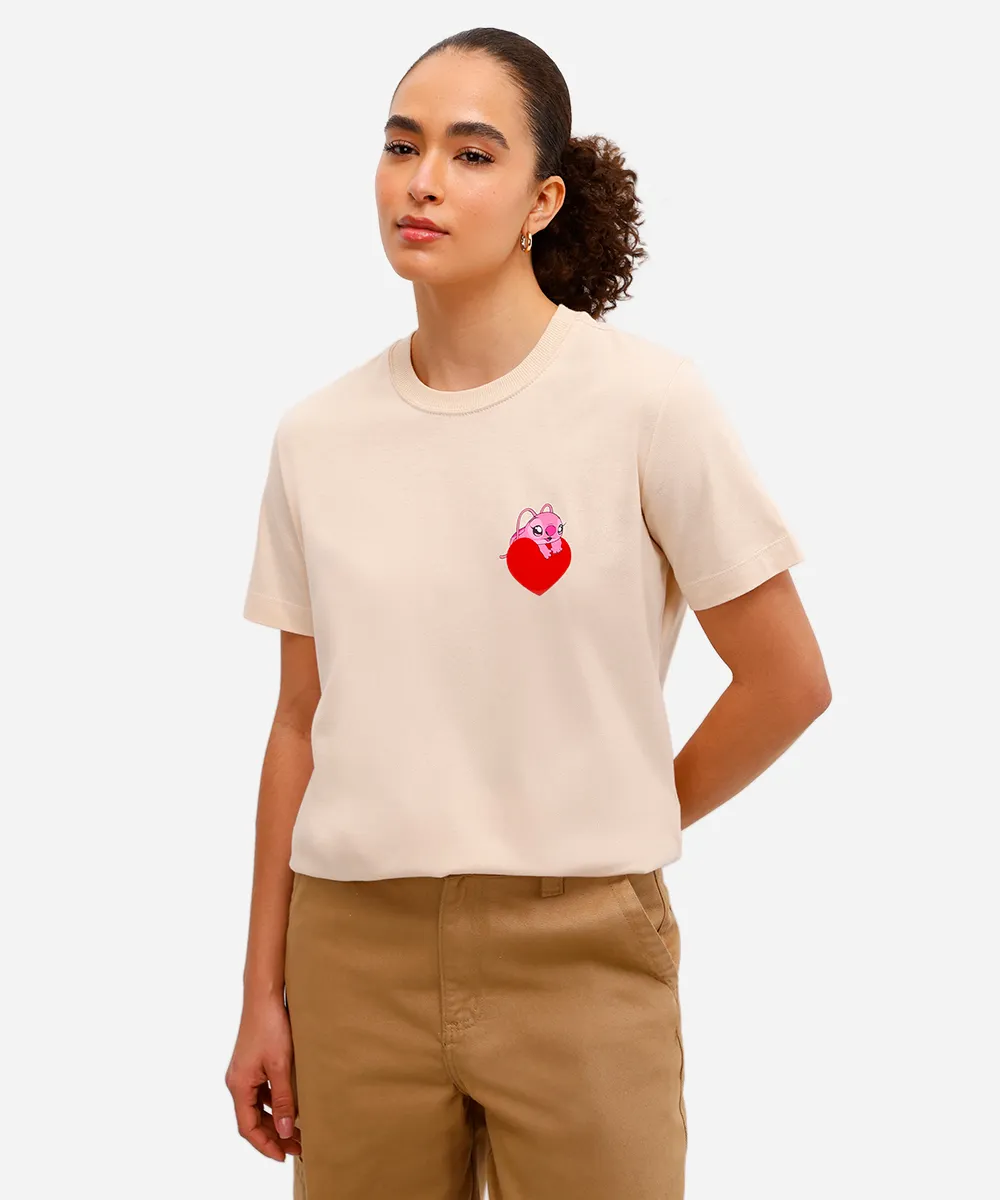 camiseta feminina de algodão stitch angel texturizada bege — foto 2