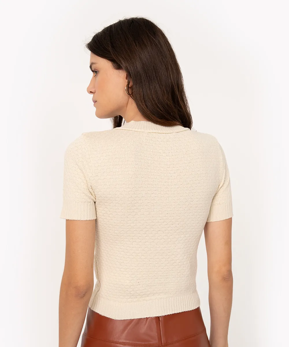 blusa de tricot manga curta areia — foto 2