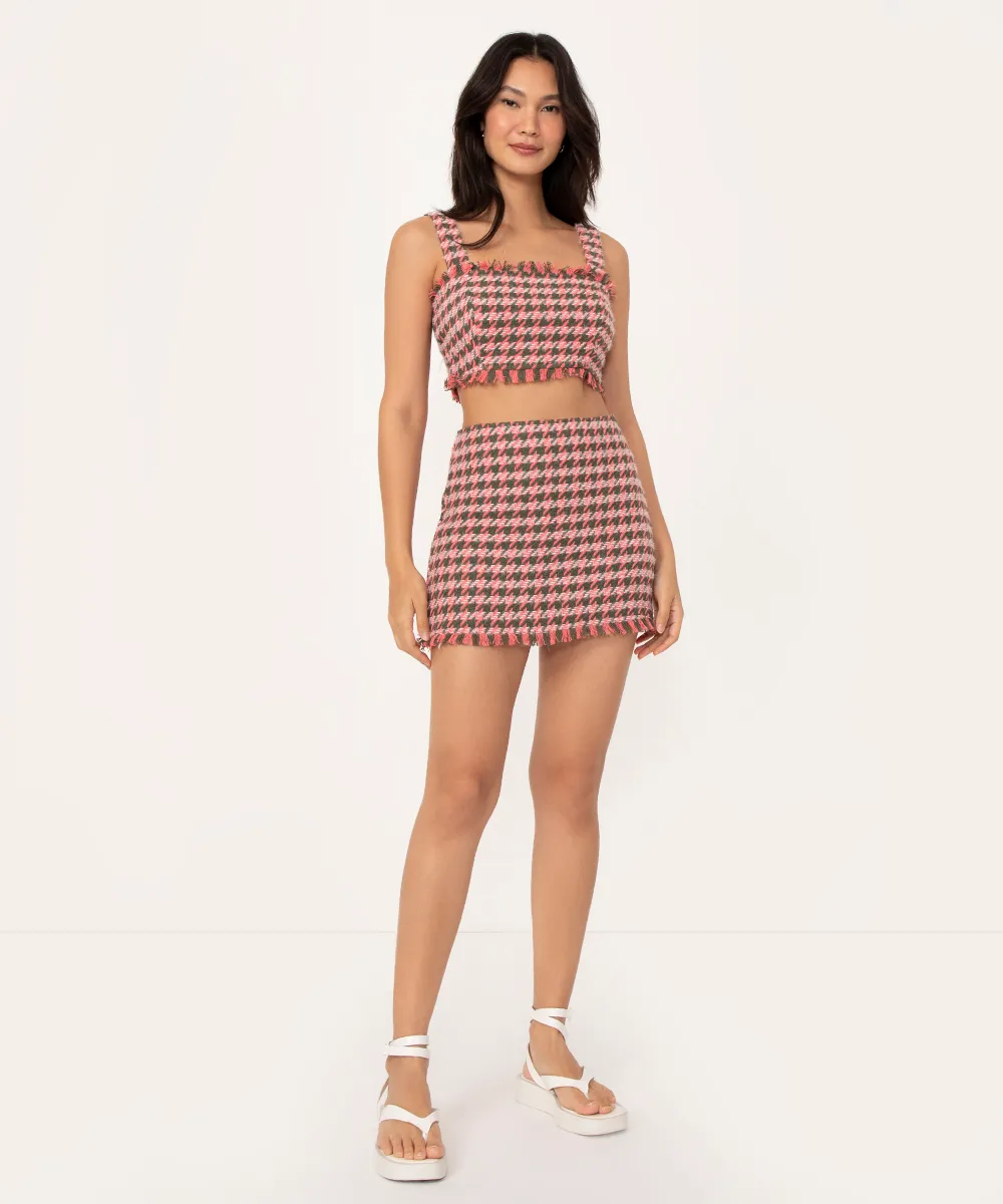 top cropped de tweed alça larga rosa — foto 3
