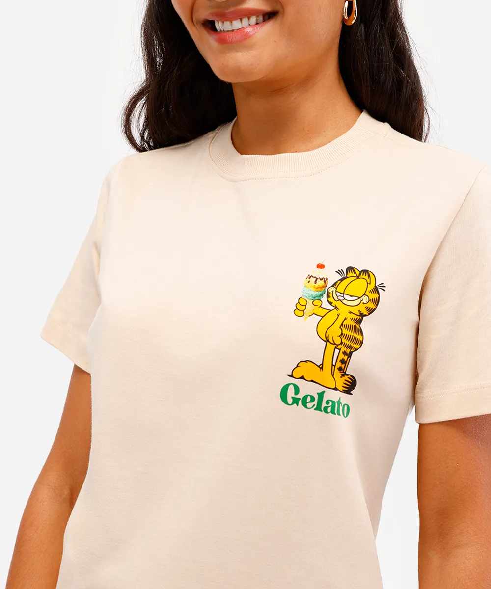camiseta feminina de algodão garfield bege — foto 5