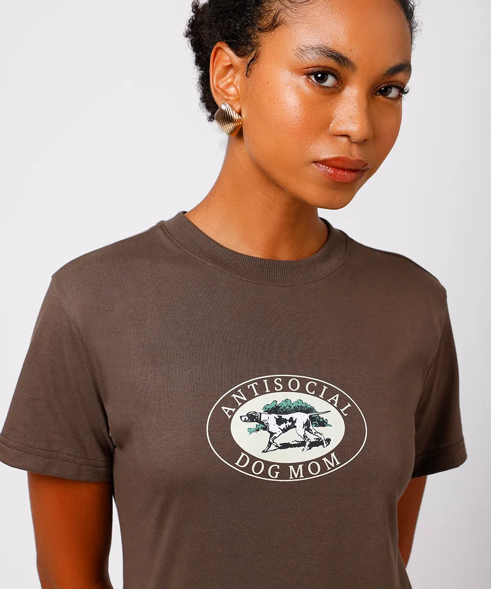 camiseta feminina de algodão antisocial dog mom mindset marrom — foto 2