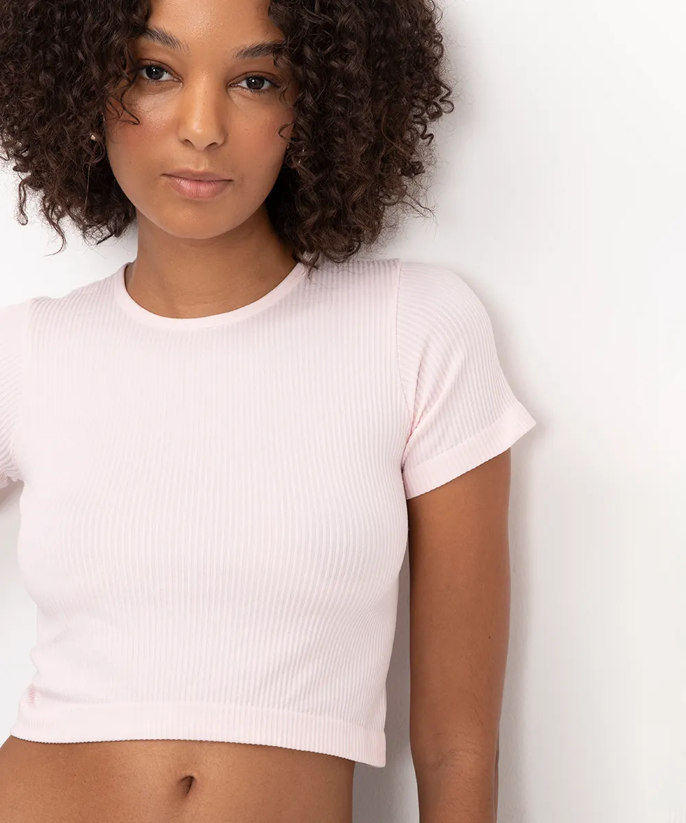 cropped de poliamida básico manga curta rosa — foto 4