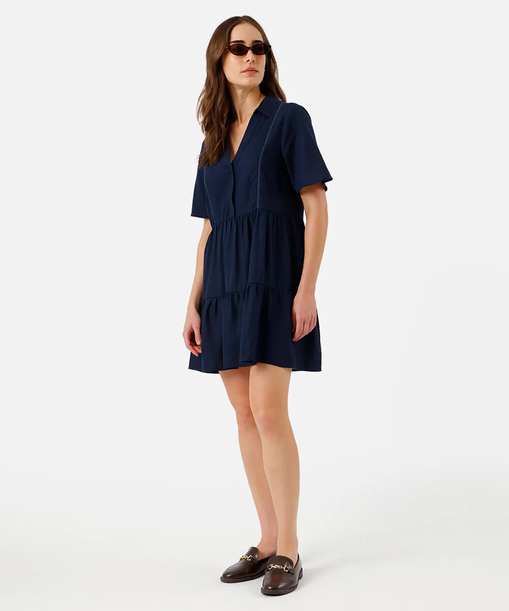 vestido curto feminino com linho azul — foto 3