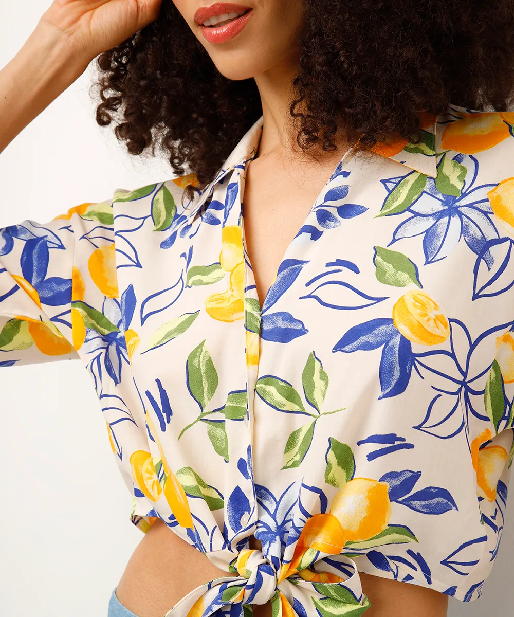 camisa de viscose com amarração floral amarela — foto 4