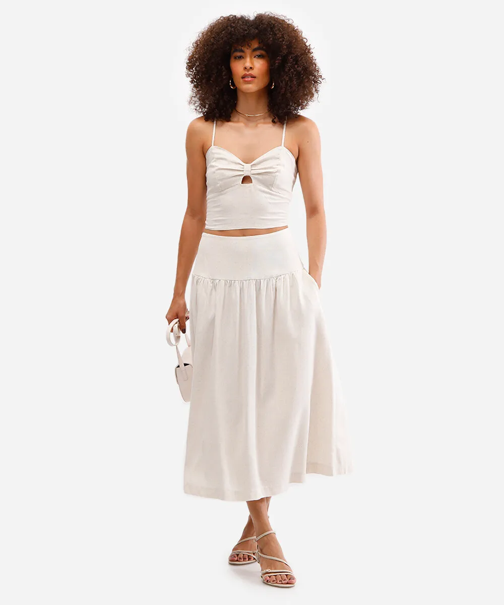 cropped feminino com linho decote coração bege — foto 3