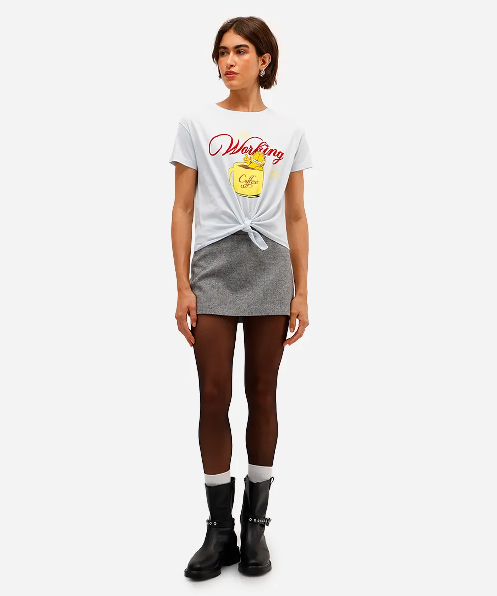camiseta feminina de algodão garfield com amarração azul — foto 3