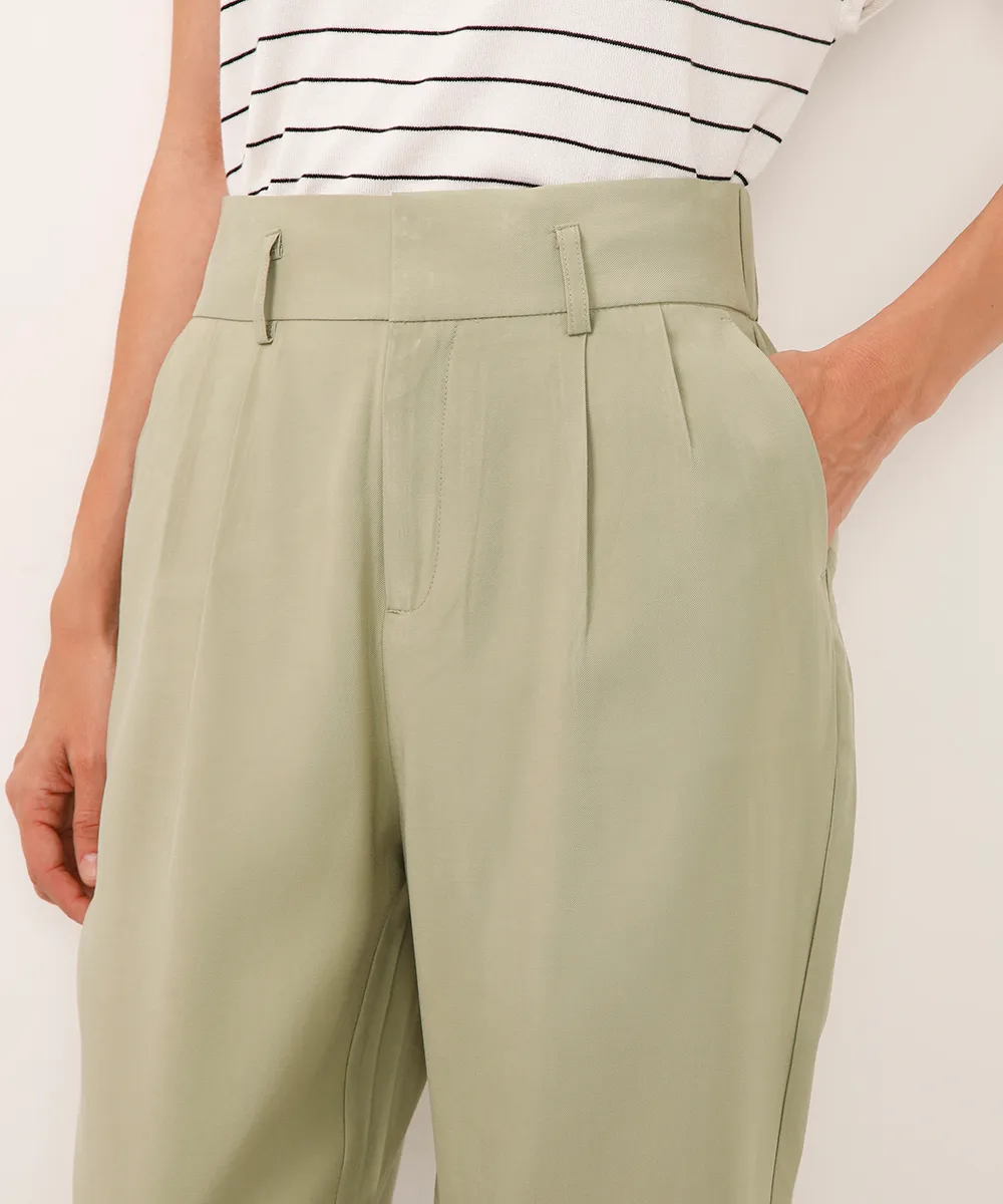 calça slouchy de viscose cós elástico verde — foto 4