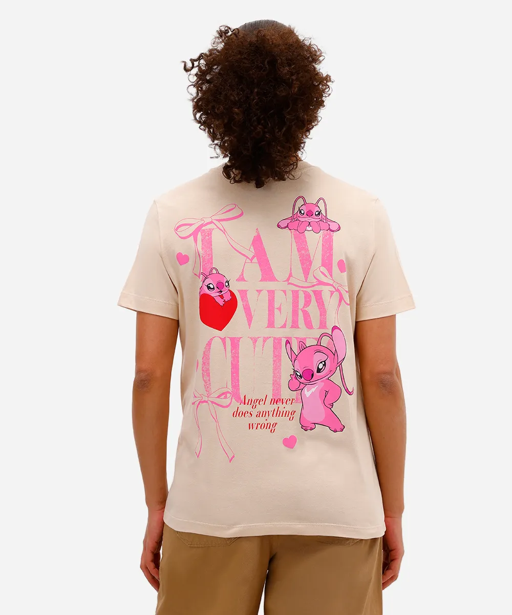 camiseta feminina de algodão stitch angel texturizada bege — foto 4