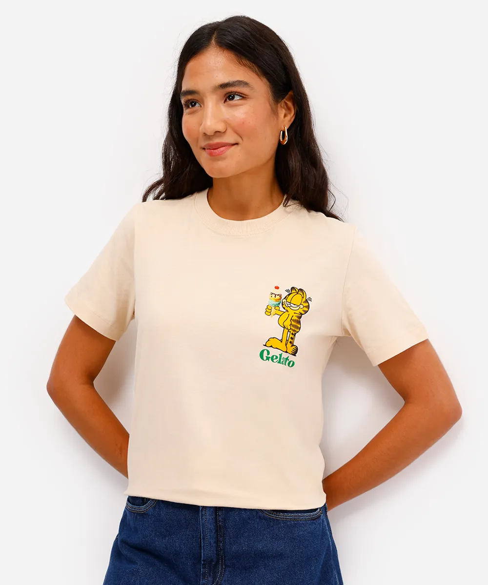 camiseta feminina de algodão garfield bege — foto 2