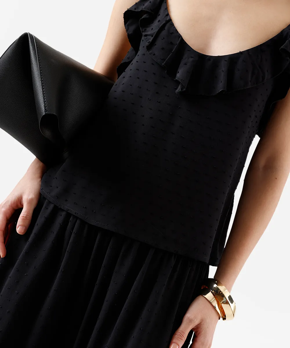 blusa feminina alça fina de viscose texturizada preta — foto 4