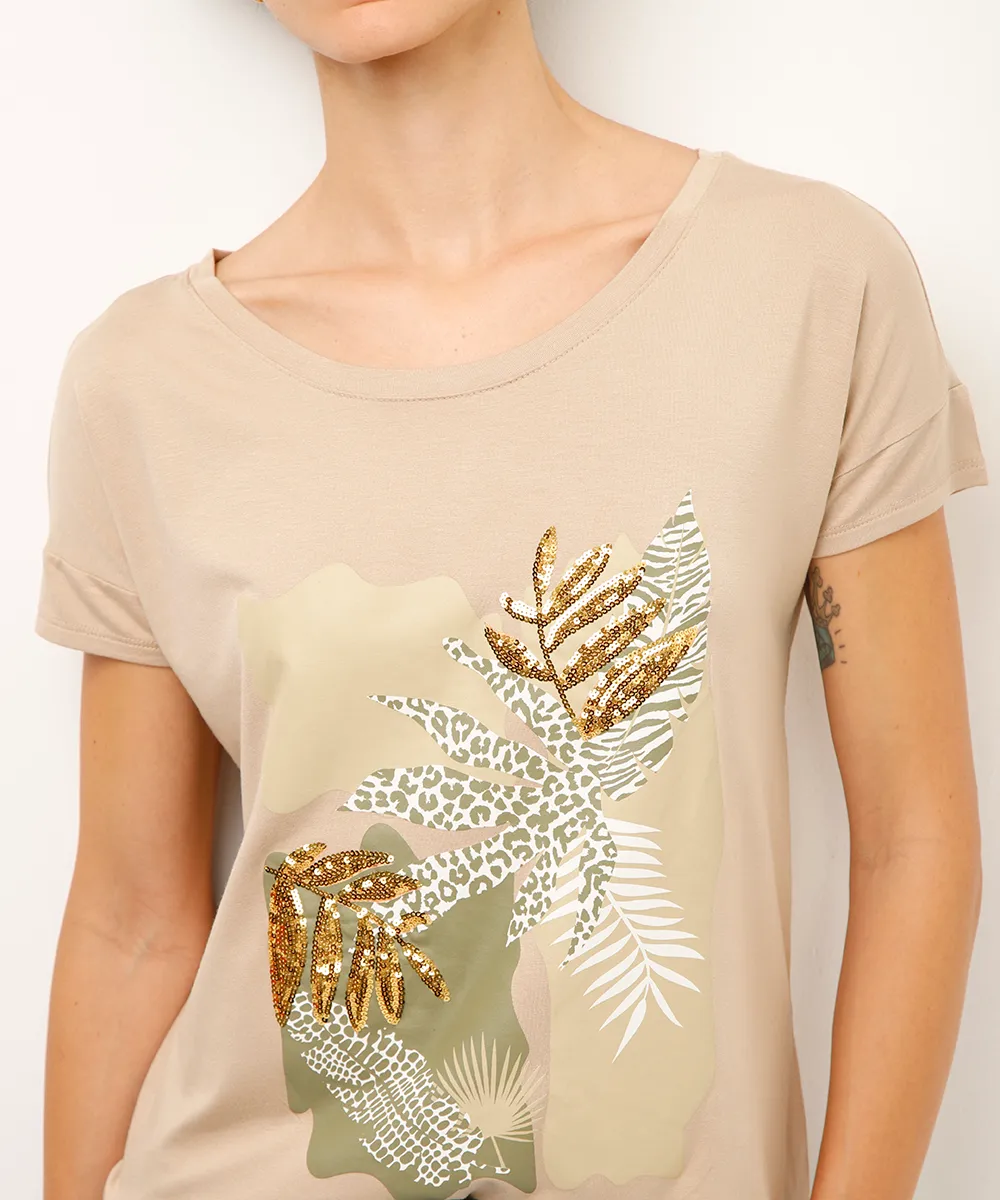 blusa de viscose folhagem com paetê bege — foto 2