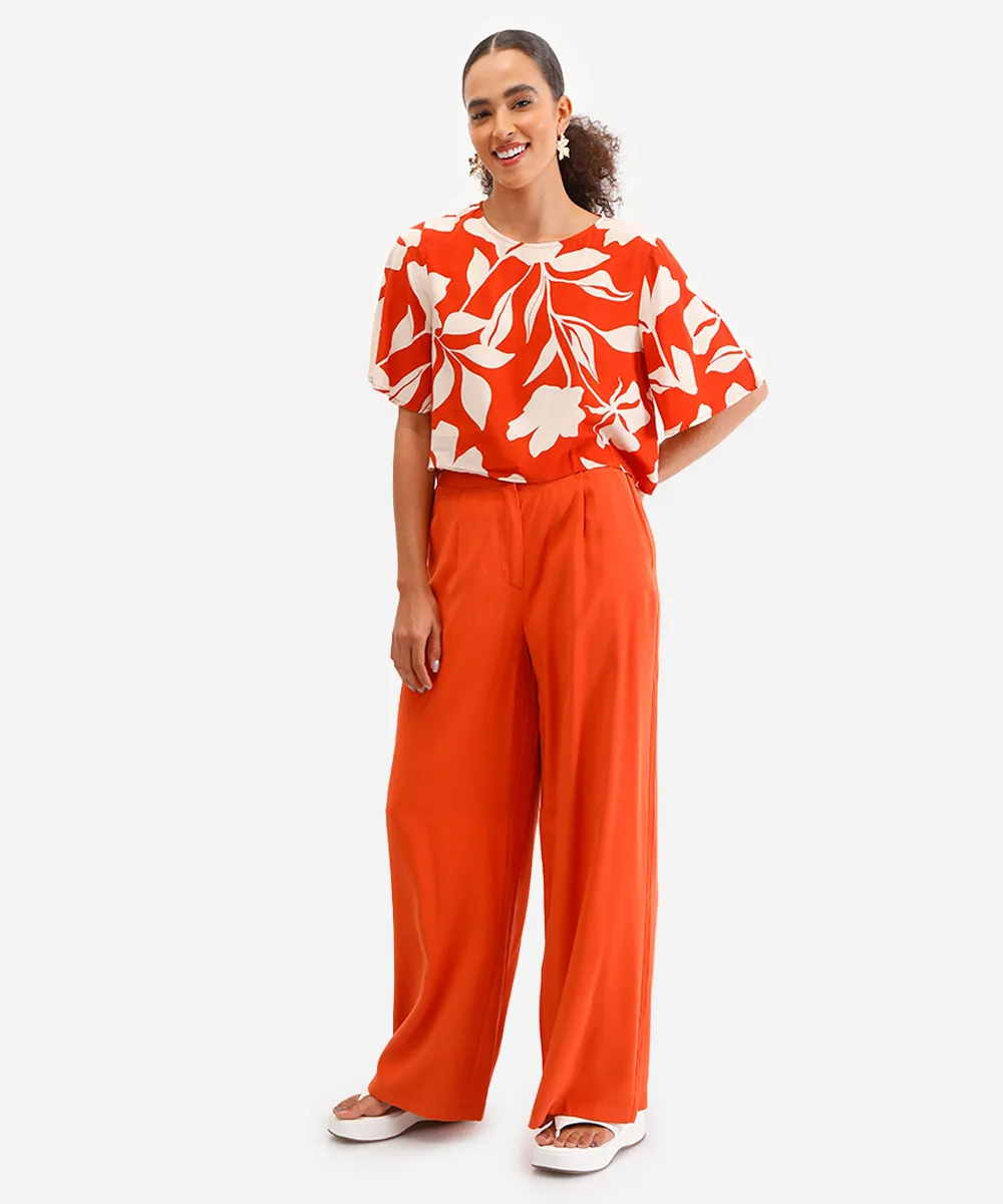 blusa feminina de viscose floral manga curta laranja — foto 3