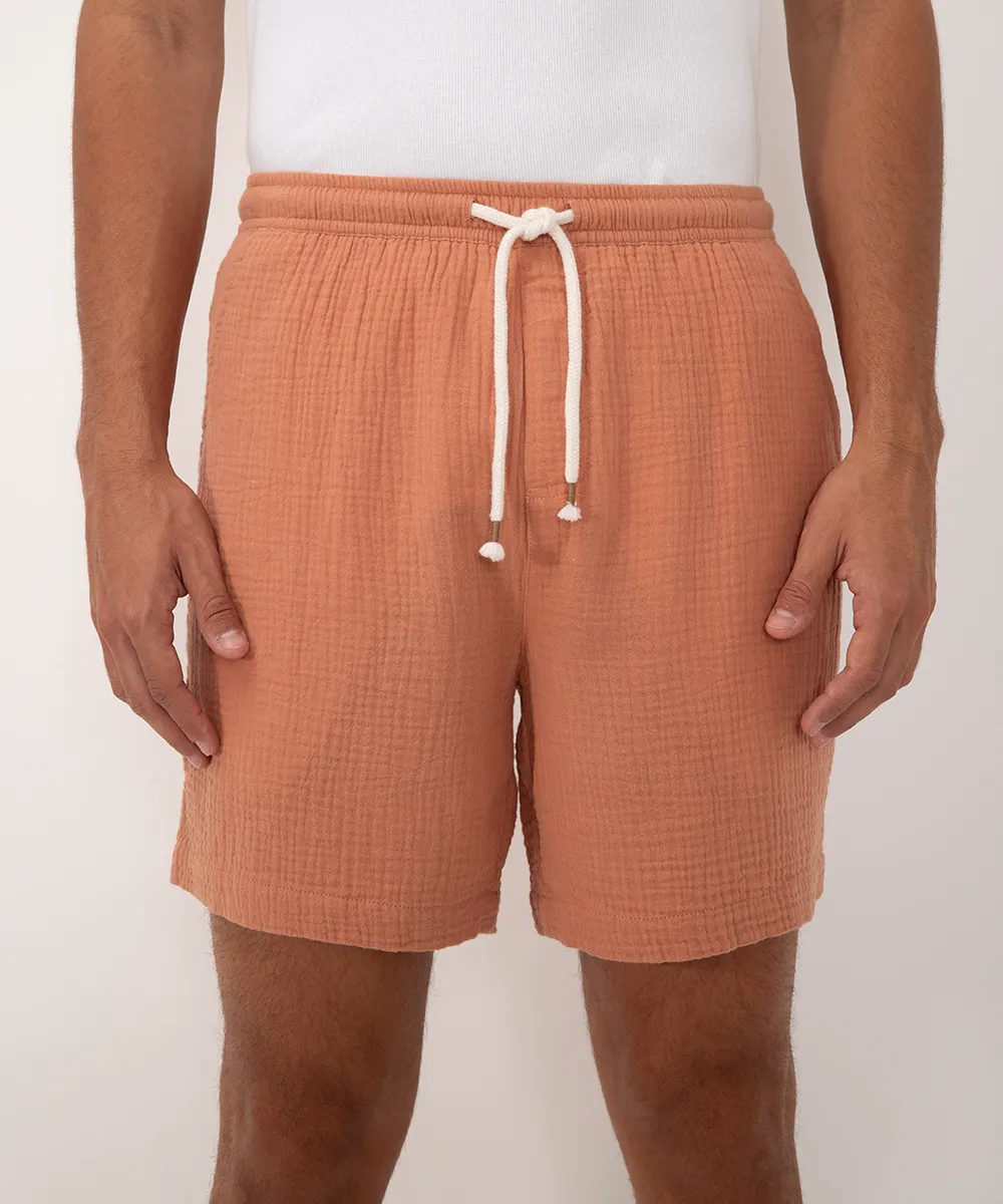 bermuda texturizada com cordão e bolsos laranja — foto 3