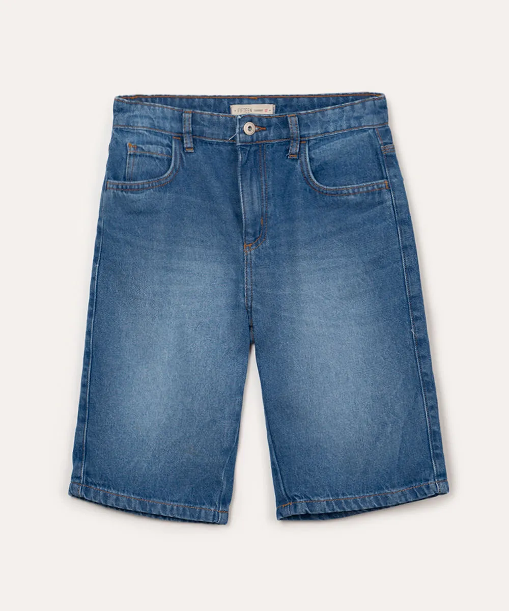 bermuda jeans juvenil com bolso azul médio azul — foto 2